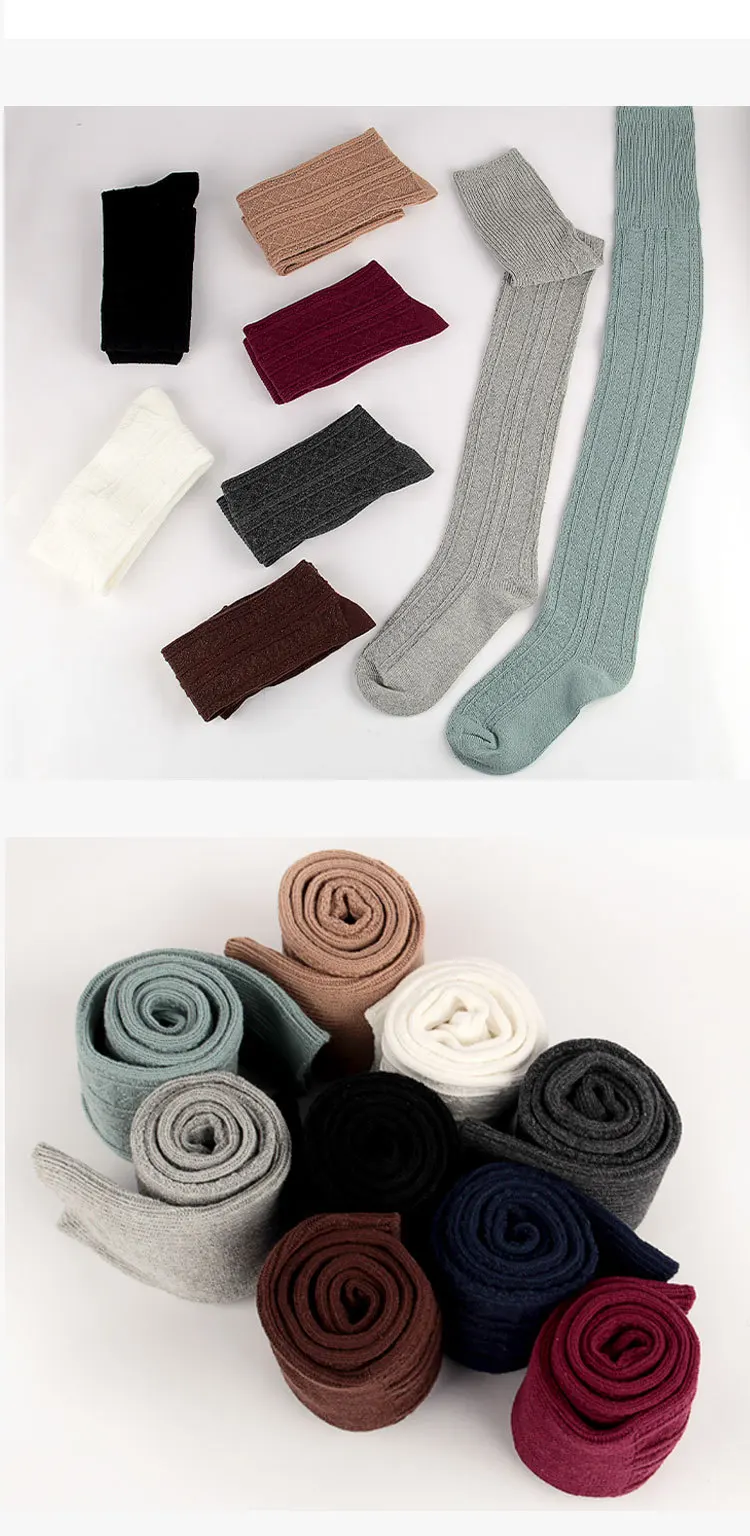 Männer Frauen Baumwolle lange Strümpfe halten warm Twist Weben lässig über Knie einfarbige Oberschenkel wärmer Herbst frühen Winter – Detail 3