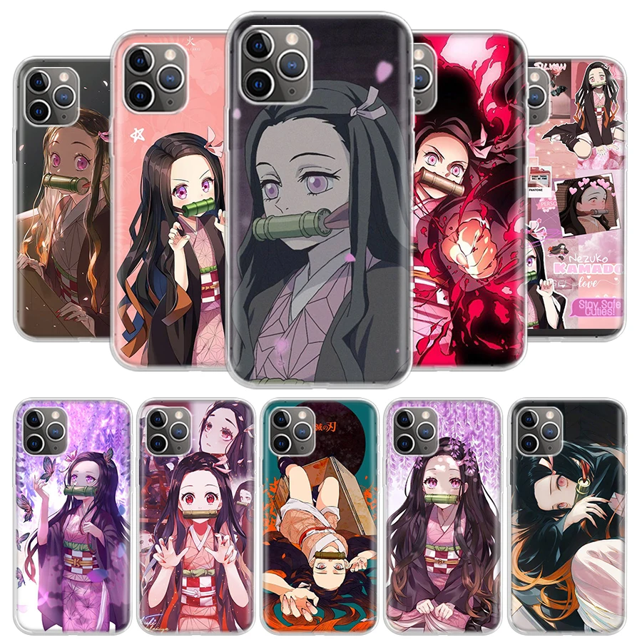 Funda de teléfono Demon Slayer Kamado Nezuko, para iPhone 15, 14, 13, 12, 11 Pro, 7, X, 8, 6S Plus, MAX + XS XR, impresión Mini SE, 5S