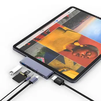 

USB C Hub 6 in 1 USB C to 4K HDMI Adapter with USB3.0 SD/TF Card Reader 3.5mm Headphone Jack PD Charger