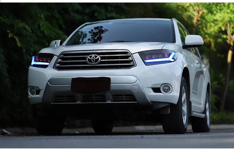 Автомобильный Стайлинг для фары Toyota Highlander 2007-2011 светодиодный фары DRL Bi-светодиодный объектив высокого ближнего парковка противотуманных фар Все светодиодный