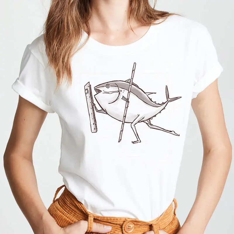 2019 модная Милая женская футболка с принтом убийц акулы летняя повседневная в