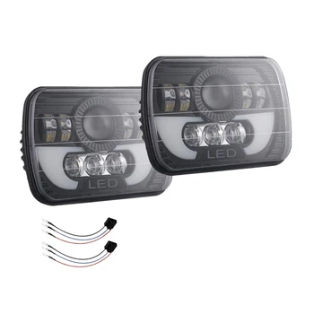 

DHBH-2PCS 5X7 7X6 Inch LED Headlight Headlamp Angel Eye,300W 30000Lm H4 Wiring Harness Headlamp Projector for Jeep Wrangler