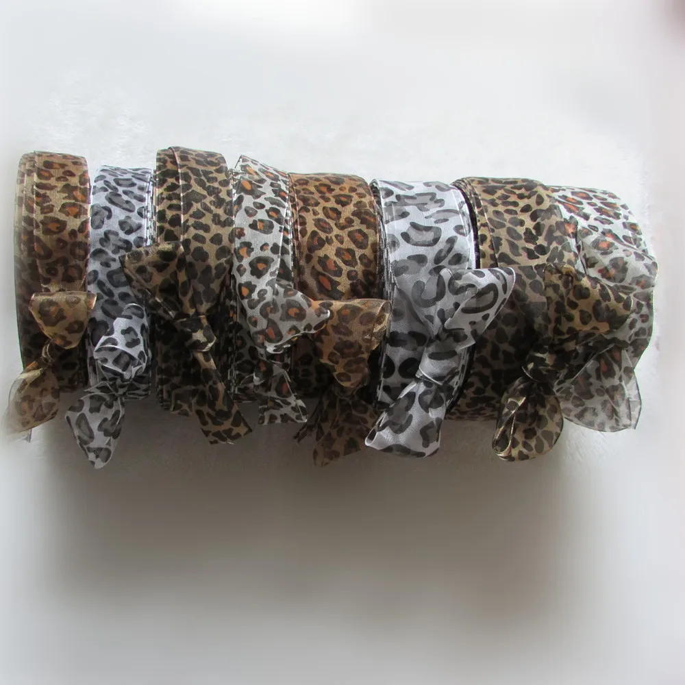 

10 yards leopard print Satin Edge Sheer Organza DIY bowknot crafts 25mm-40mm