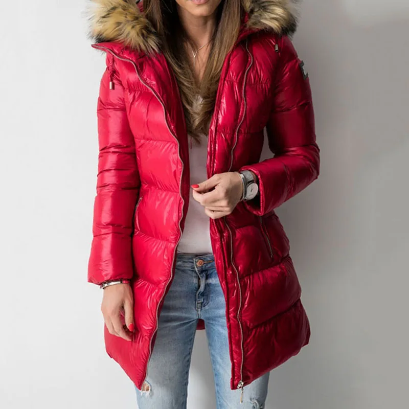 

Winter Down Jacket Coat Women Parkas Warmness Cotton Padded Overcoat PU Fashion Basic Coats Black Long Outwear Women's Clothes