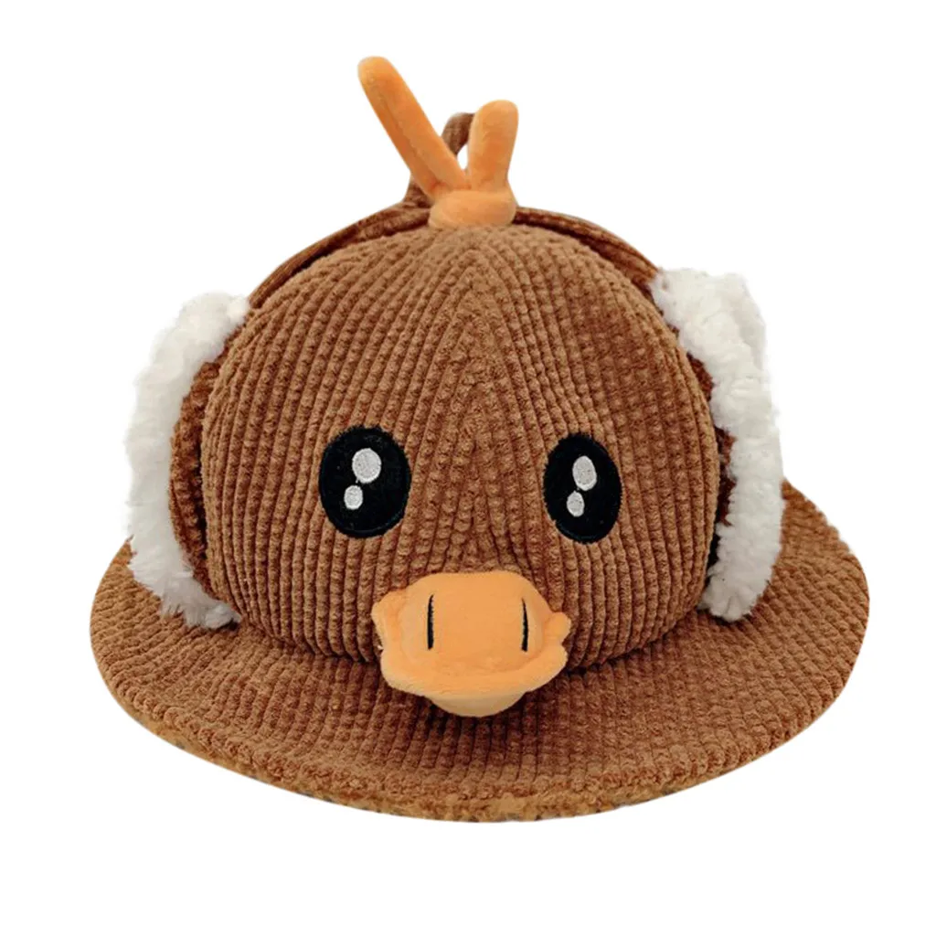 Детская теплая шапка, милая детская шляпа с желтой уткой, осенне-зимние детские шапки с острым носком для мальчиков и девочек, вязаная теплая шапочка для детей 1-6 лет