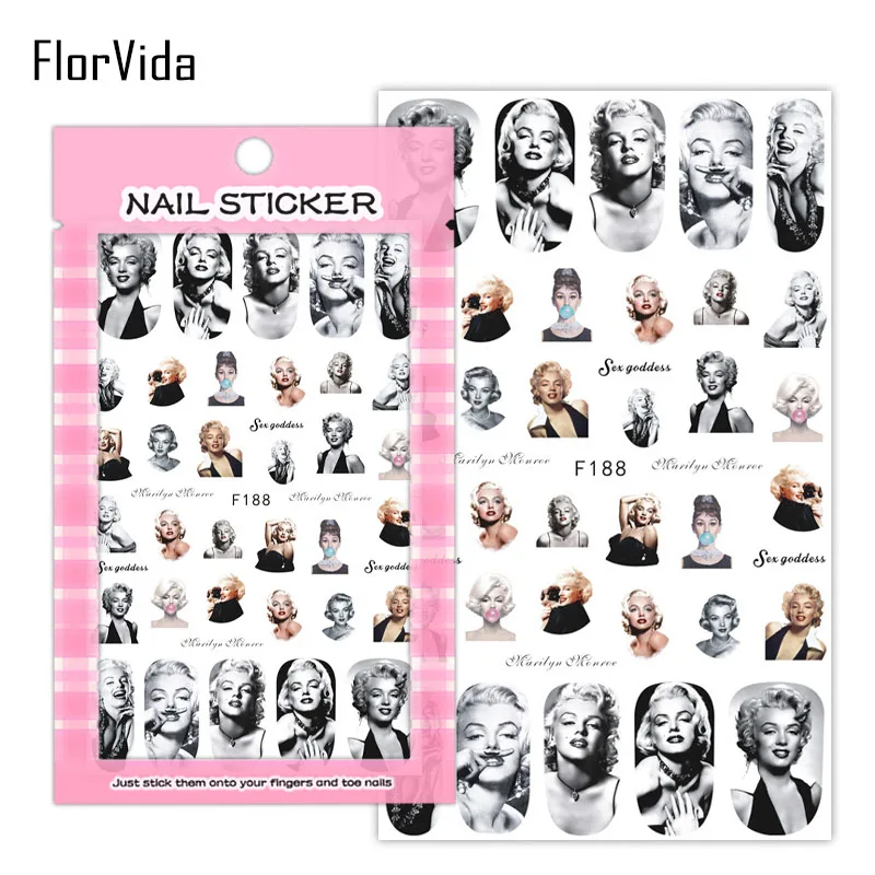 F188 FlorVida наклейки на ногти бабочки клей милый медведь дизайн ногтей стикер красота цветок дизайн ногтей стикер - Цвет: F188