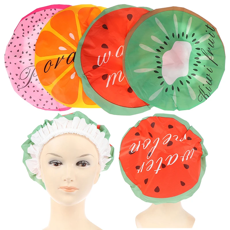 

1PC Fruit Waterproof Shower Cap Thicken Elastic Bath Hat Bathing Cap For Women Hair Salon Bathroom Products 4 Colors
