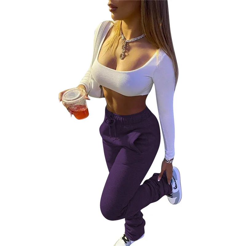 

Stacked Pants Women Solid High Waist Drawstring Bell Bottom Flare Pleated Pants Casual Active Leggings Thick Sweatpants Trousers