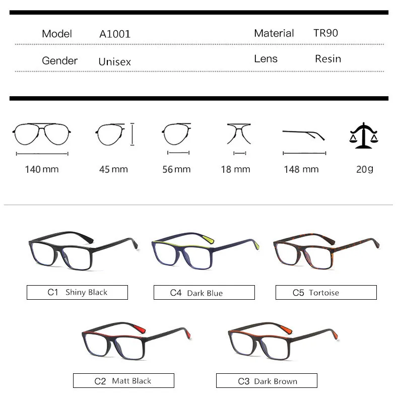Comfort Unisex TR90 Chain Anti-Blue Light Glasses, Black/Tortoise Male Anti-Blu-Ray Eyeglass Frame for Women Men A1001