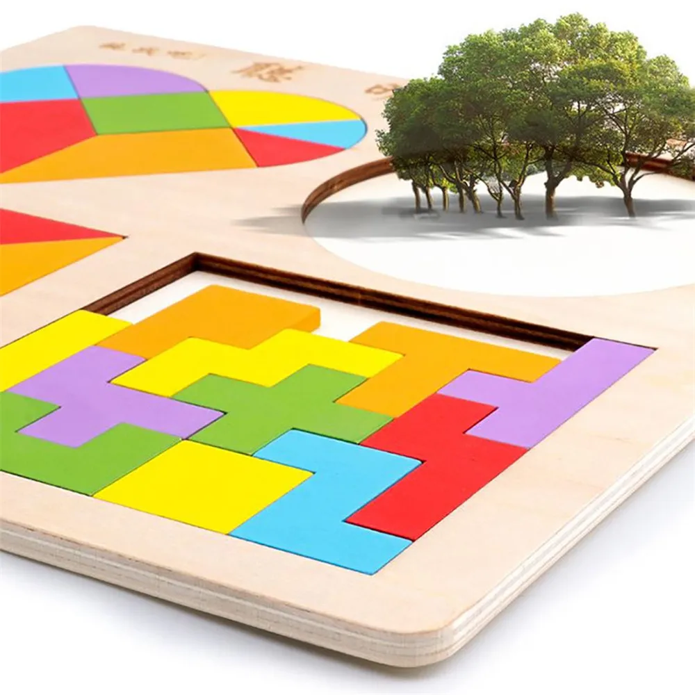 Цветная деревянная головоломка Tangram, головоломка, игрушки, креативная геометрическая форма, цветная головоломка, подходящая игра, деревянная игрушка