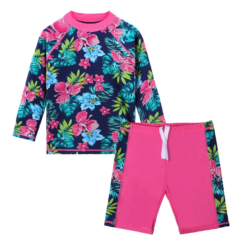 S248 Navy flower Купальный костюм BAOHULU с принтом для девочек, комплект из двух предметов, купальный костюм с длинными рукавами, детский купальный костюм, купальные костюмы для подростков, От 3 до 12 лет - Цвет: S248 Navy flower