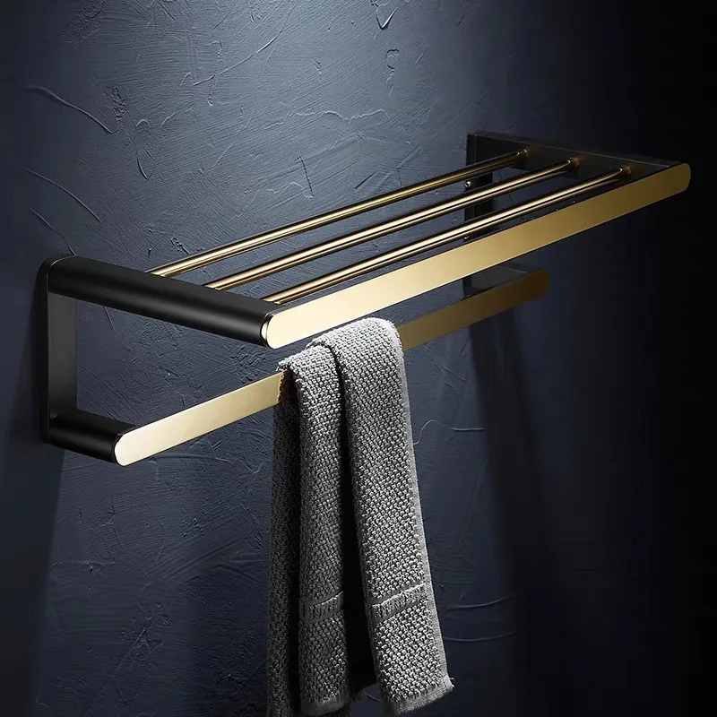 Gold & Black Bath Shelf Towel Rack Towel Hanger Paper Holder Toilet Brush  Holder