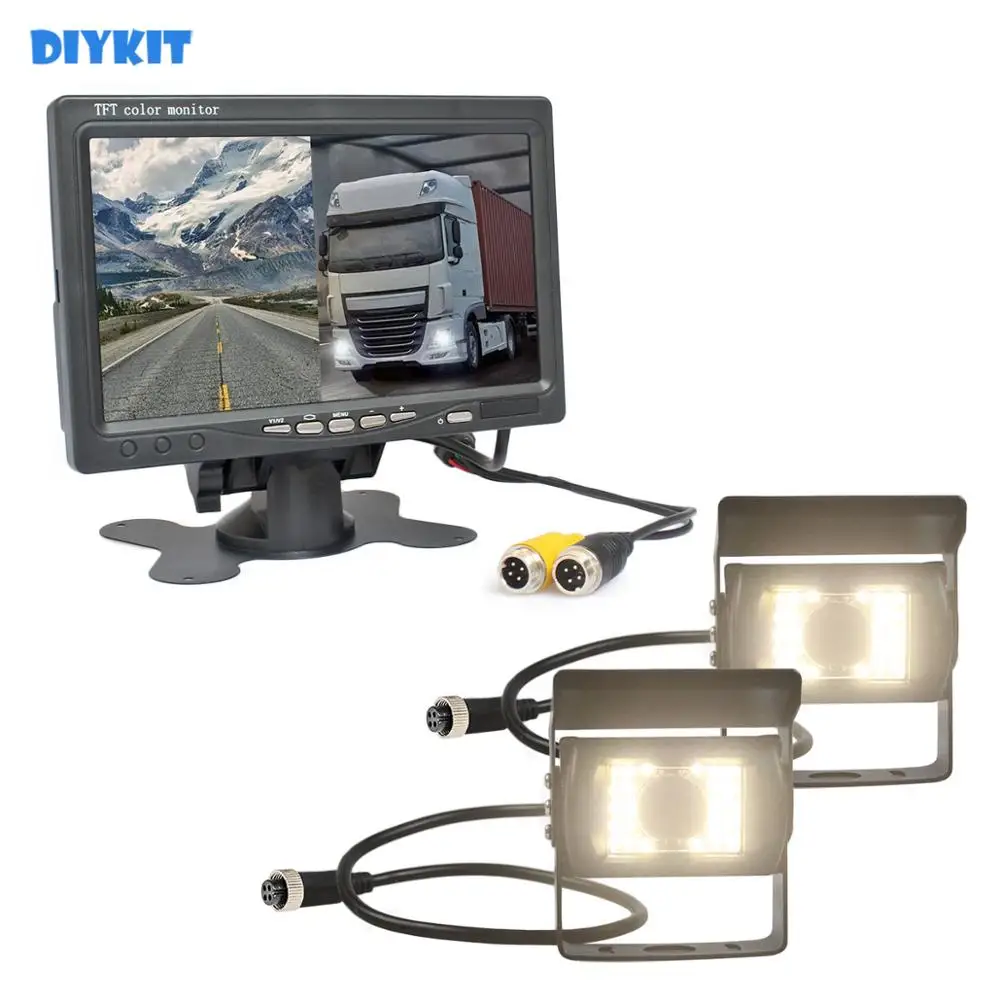 DIYKIT DC12V-24 V 7-дюймовый 2 Разделение ЖК-дисплей Экран монитор автомобиля светодиодный Ночное видение ПЗС заднего вида автомобиля Камера