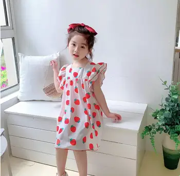

2020 Summer New Children Baby Strawberry Dresses , Girls Princess Sweet Clothes 5 Pieces/lot Wholesale