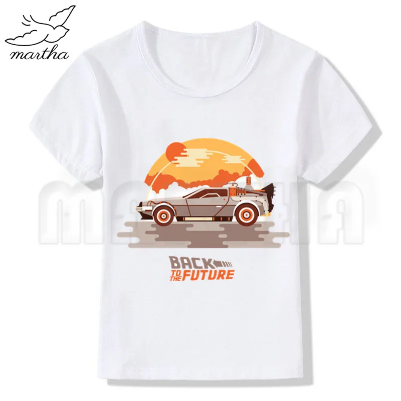 Back To The Future DMC футболка delorean для маленьких мальчиков футболка для мальчиков Модное платье с О-образным вырезом для детей короткий рукав, футболки с принтом для мальчиков, детская белая Костюмы