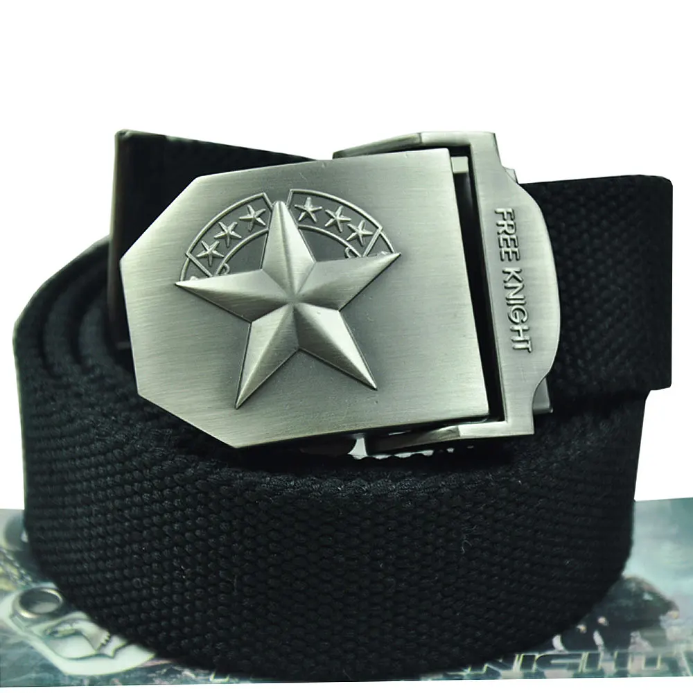 Hot 3D Star Metal Buckle Military Belt Fashion Strong Canvas Army Tactical Belts Automatic Top Quality Belt Luxury Strap 110CM