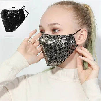 

Women Sequins Face Mask Anti-Dust Haze Proteccion Mask Respirator Reusable Cotton Respirator Mouth Mask