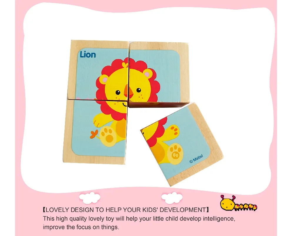 3D Puzzle Wooden Animal Puzzle Kids Toys 6 Sides Wisdom Jigsaw Early Education Learning Toys Tangram Children Game 4pcs Single