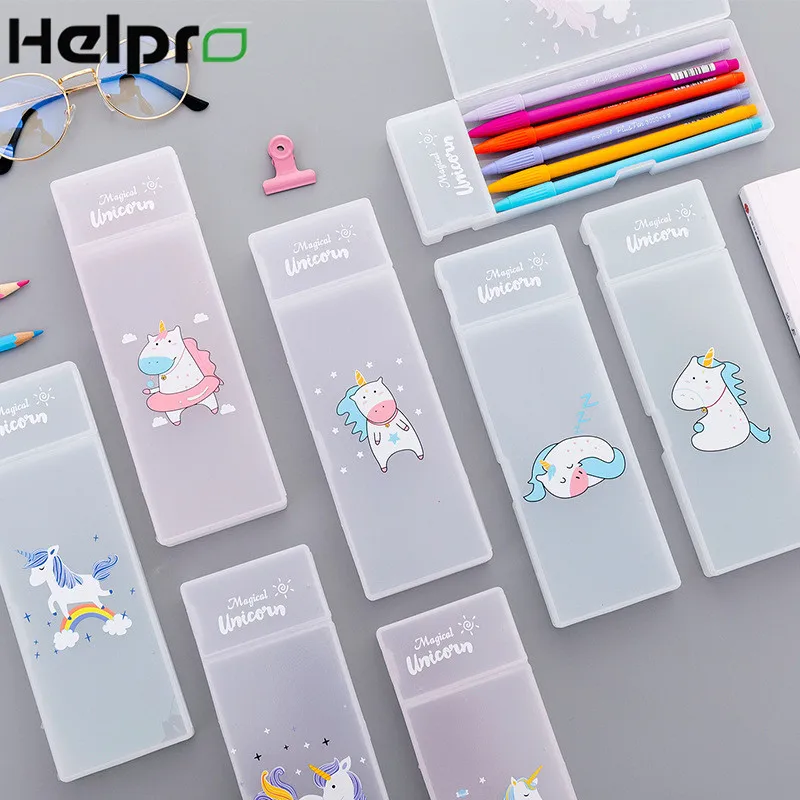 Helpro Kawaii Единорог пластиковые пеналы милый мультфильм различные канцелярские