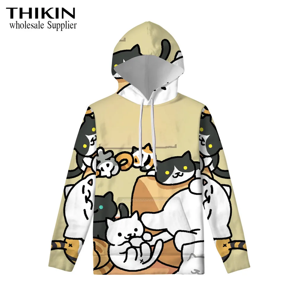 Японский милый Neko Atsume аниме мультфильм для женщин Толстовка и худи дамы с капюшоном повседневные пуловеры для девочек с длинным рукавом весна осень - Цвет: as picture