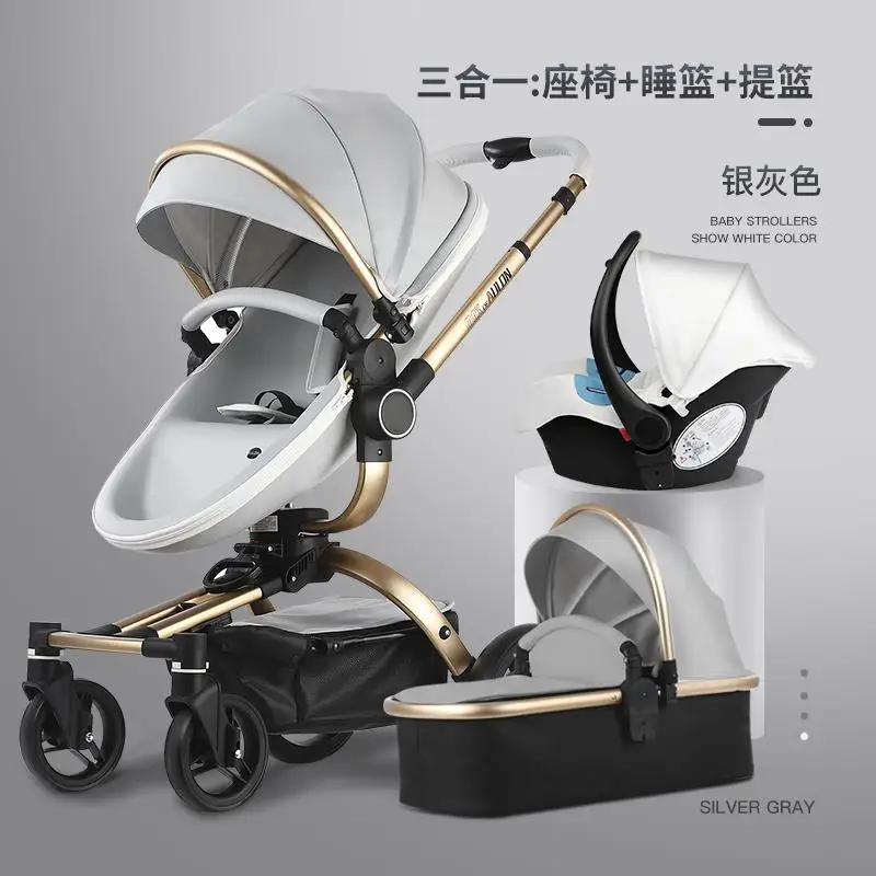 grey 3 in 1 Aulon/прогулочная коляска с высоким пейзажем, детская коляска 3 в 1, модный Европейский дизайн, двусторонняя коляска для новорожденных - Цвет: grey 3 in 1