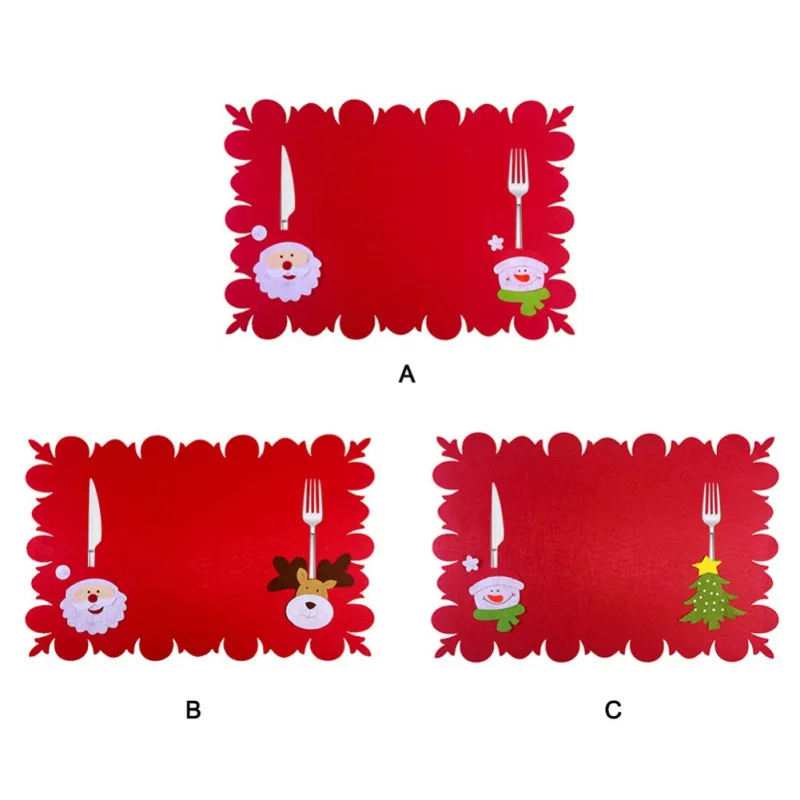 

Cartoon Christmas Table Mat Bowl Knives Fork Placemat Table Decor For Xmas Dinner Party