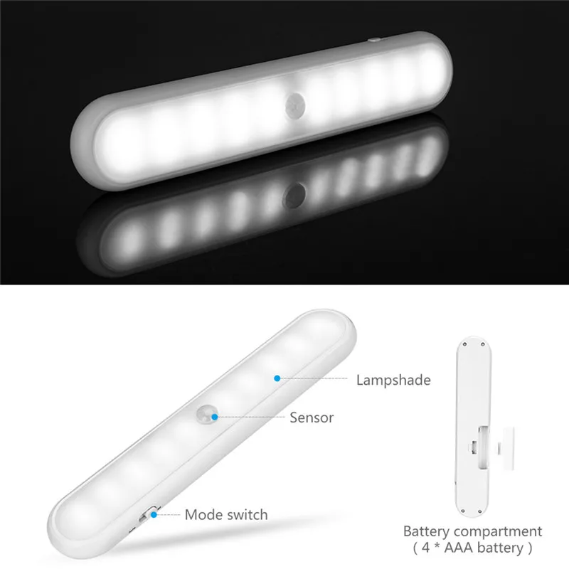 10LED Led Night Light With Sensor Human Body Sensor With Magnet Adsorption Cabinet Light Night Lamp Lamparas 40DEC2006