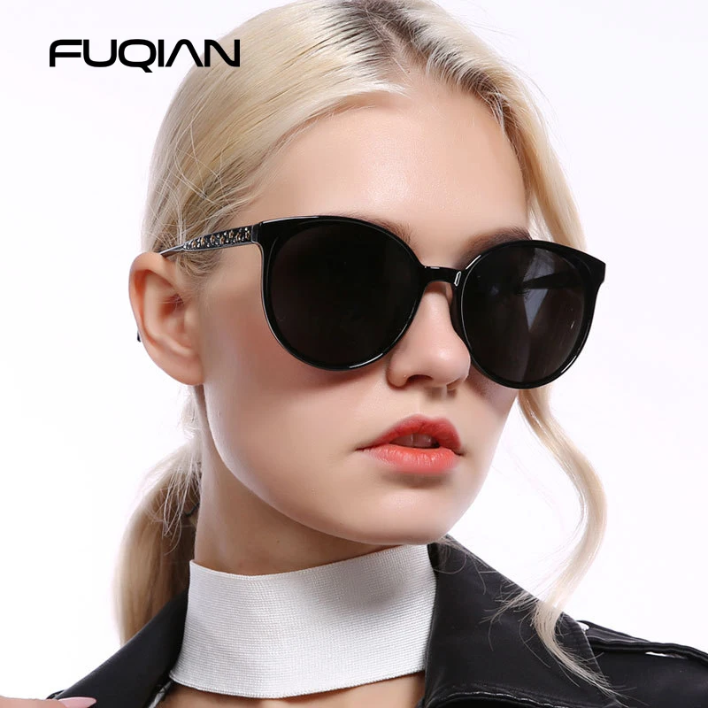 

FUQIAN 2019 Vintage Cat Eye Women Sun Glasses Polarized Brand Design Stars Decoration Sunglasses Brown Shades Eyewear UV400