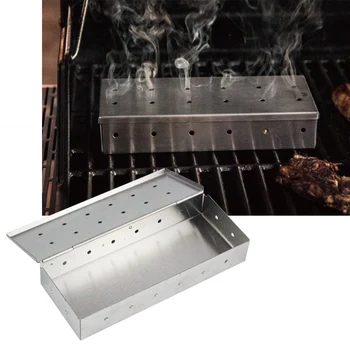 

BBQ Smoker Box Hinged Lid Stainless Steel Grilling Supplies for Wood Chips Gas Charcoal HFing