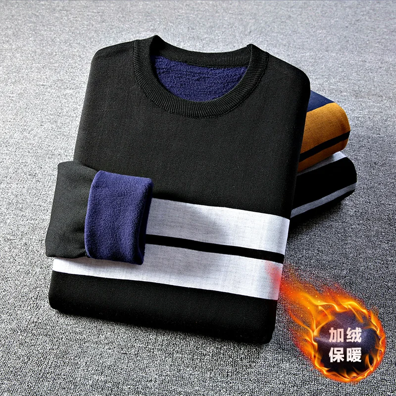 

2019 New Winter Thick Warm Sweater Men Round Neck Casual Mens Fleece Pullovers Striped Men's Knitwear Male Christmas Sweaters