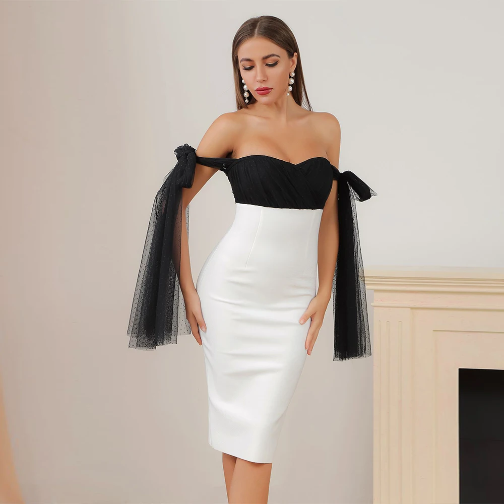 Ocstrade Sexy Off Shoulder Black and White Bandage Dress 2020 Women Summer Sheer Mesh Bandage Dress Bodycon Evening Party Dress Ocstrade Sexy Off Shoulder Black and White Bandage Dress 2020 Women Summer Sheer Mesh Bandage Dress Bodycon Evening Party Dress