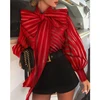 Womens Tops Casual Shirt Mesh Long Sleeve Lantern Sleeve Big Bow Striped Tops Formal Blouse Shirts Office Lady Blouse ► Photo 3/5