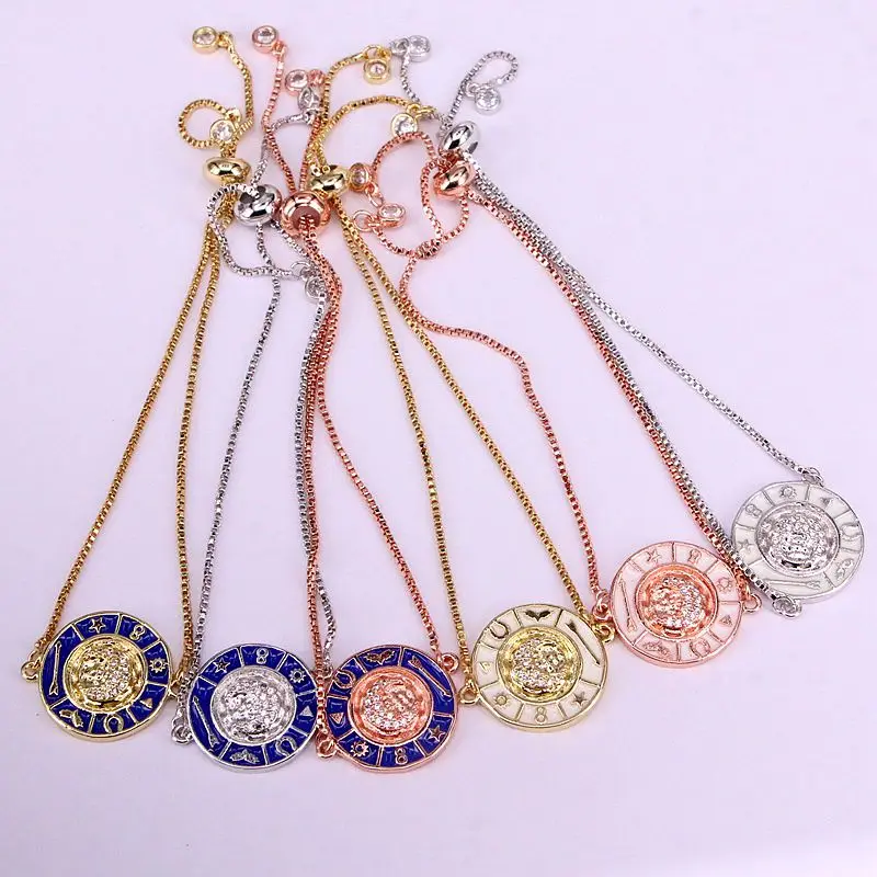 12 шт., модная круглая эмалированная женская украшение с металлической цепочкой, браслет с подвесками