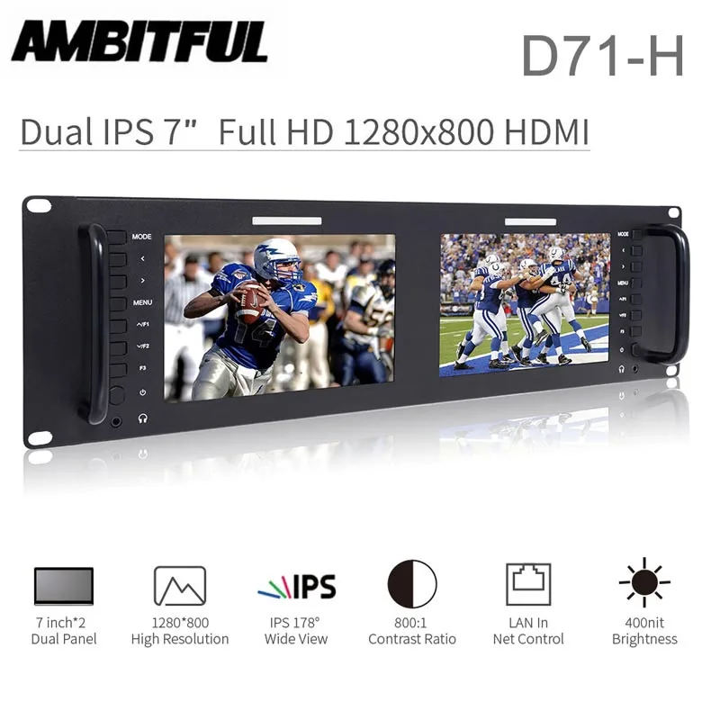 FEELWORLD D71 H двойной 7 дюймовый 1280x800 HDMI 3RU IPS ЖК монитор с креплением на стойке