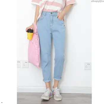 

New women's four seasons S-XXL slim tights retro high waist jeans pants full length pants loose pencil jeans