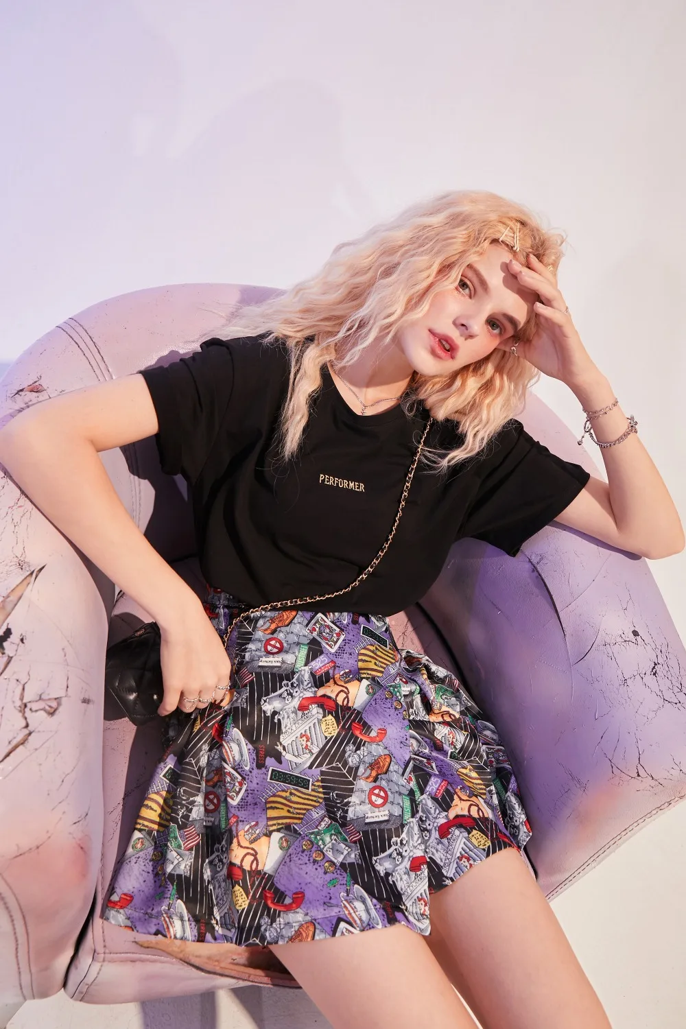 ELFSACK Multicolor Graphic Print Casual Women Pleated Mini Satin Skirts 2020 Summer ELF High Waist Korean Ladies Daily Bottom