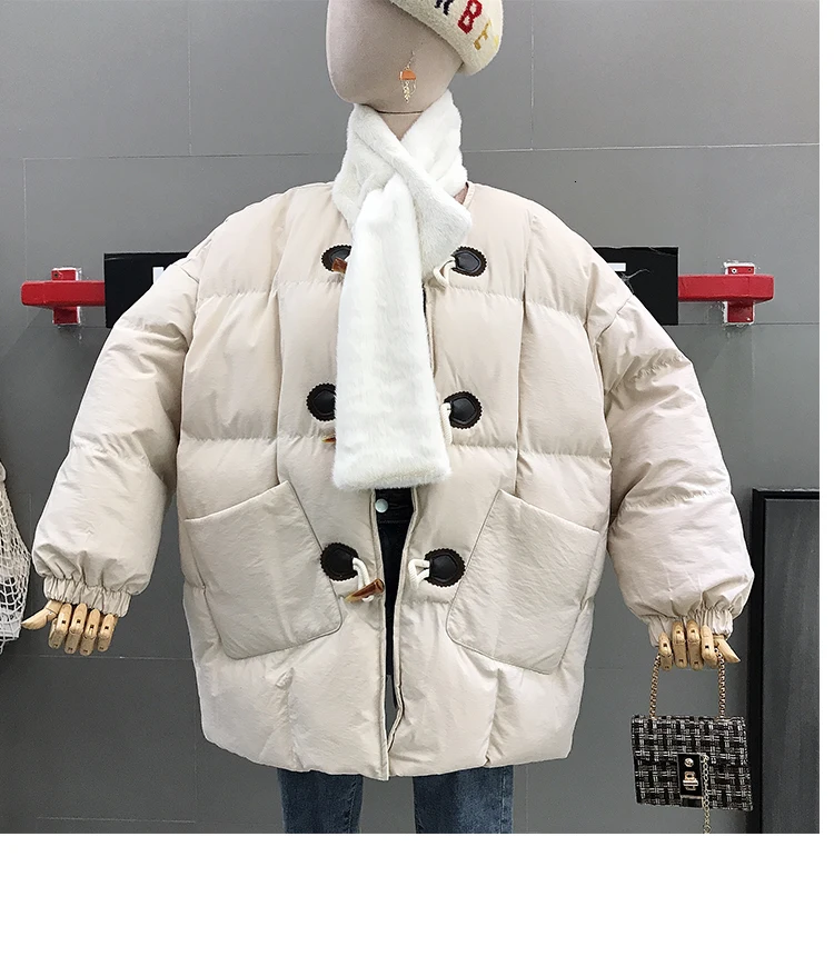 [EWQ] Winter new Loose Thickening Cotton-padded coats korea style Long Fund Ox Horn Buckle Parka Overcoat women 16N-a34