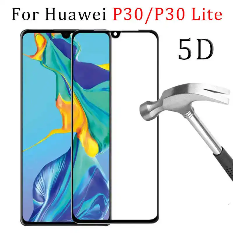 5d чехол из закаленного стекла с полным клеем для huawei p30 lite, защитный чехол для экрана, защитная пленка для телефона tremp on p 30 p30lite, светильник