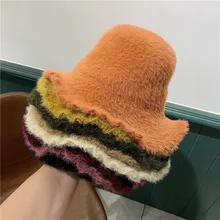 Зимняя теплая норковая шапка в рыбацком стиле, шапка-ведро унисекс, шапка с сеткой красного цвета с большим краем, милая шерстяная шапка для бассейна, Женская утолщенная норковая шапка