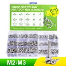 670 pces m2 m3 sortimento kit conjunto phillips cabeça plana máquina parafuso métrica rosca cruz escareada parafuso porca arruela parafusos e porcas