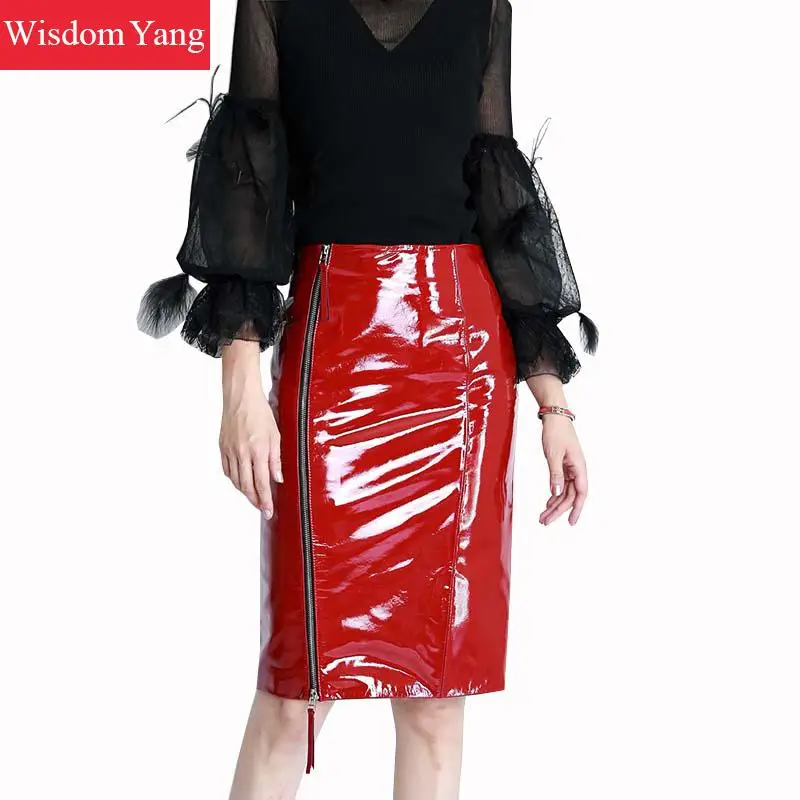 Red patent leather skirt Clearance