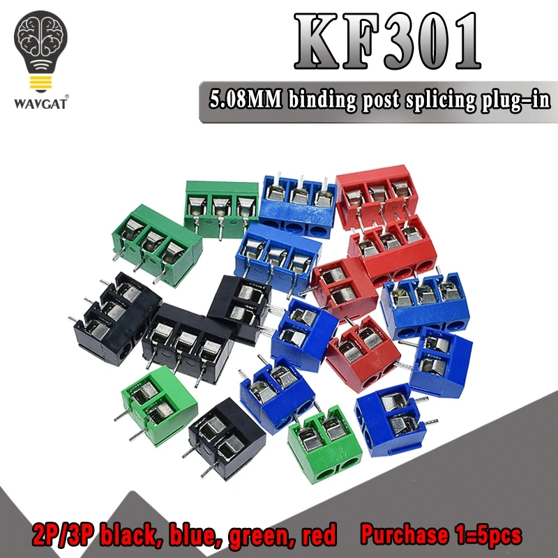 20 Pz Kf301-2P Kf301-3P Kf301-5.0-2P Kf301 2Pin 3Pin Vite 2Pin 5.0Mm Dritto Pcb Vite Morsettiera Connettore Blu Rosso Verde