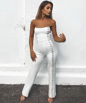 

High Quality Strapless White Rayon Bandage Jumpsuit Evening Party Club Jumpsuit