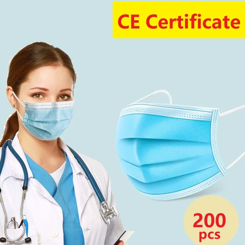 

In Stock 200pcs Disposable Face Mask 3-Ply Anti Coronavirus Virus Non Woven Anti-Dust Mouth Masks Anti-bacteria Masks