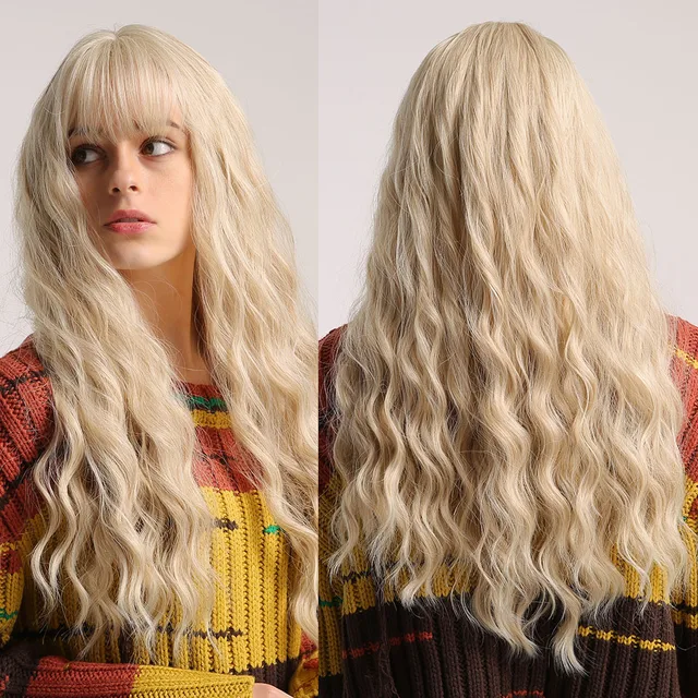 HENRY MARGU Long Wavy Auburn Red Synthetic Wigs with Bangs Kinky Curly Natural Hairs for Daily Cosplay Party Heat Resistant Wigs LC205-2