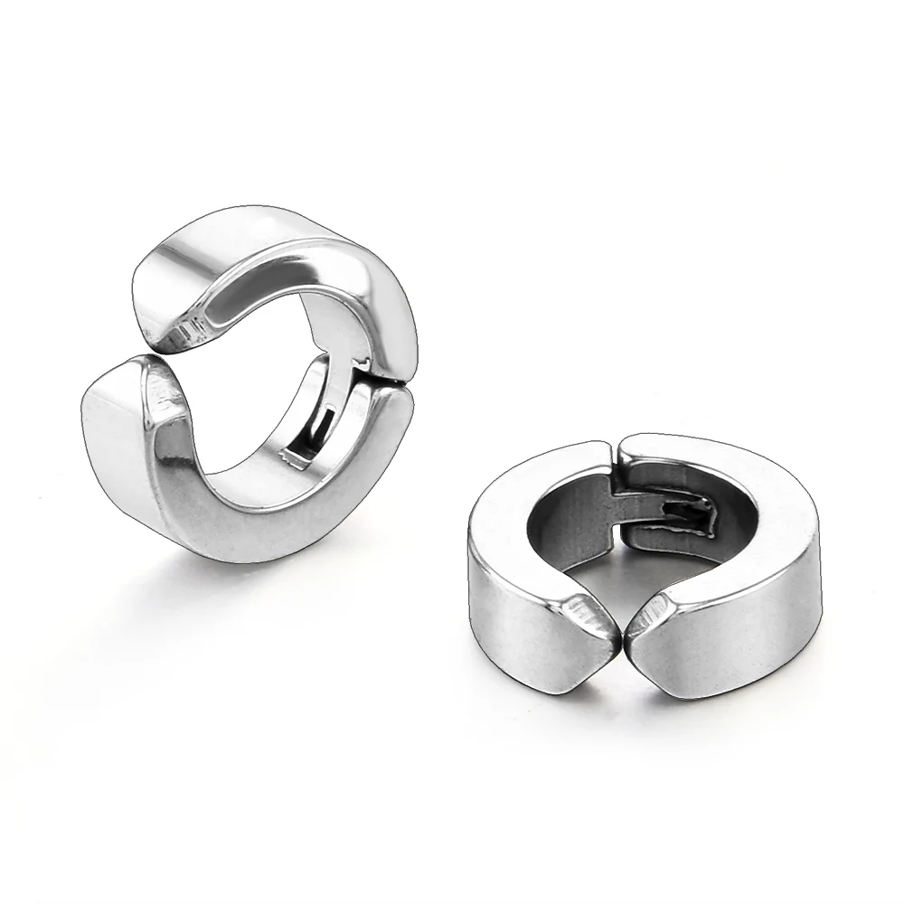 Men's Stainless Steel Non-Piercing Earring Clip On Ear Stud Cuff Earrings 1 Pair Men Black ER960 For stud earrings,ear clip earrings,clip earrings,ear clip