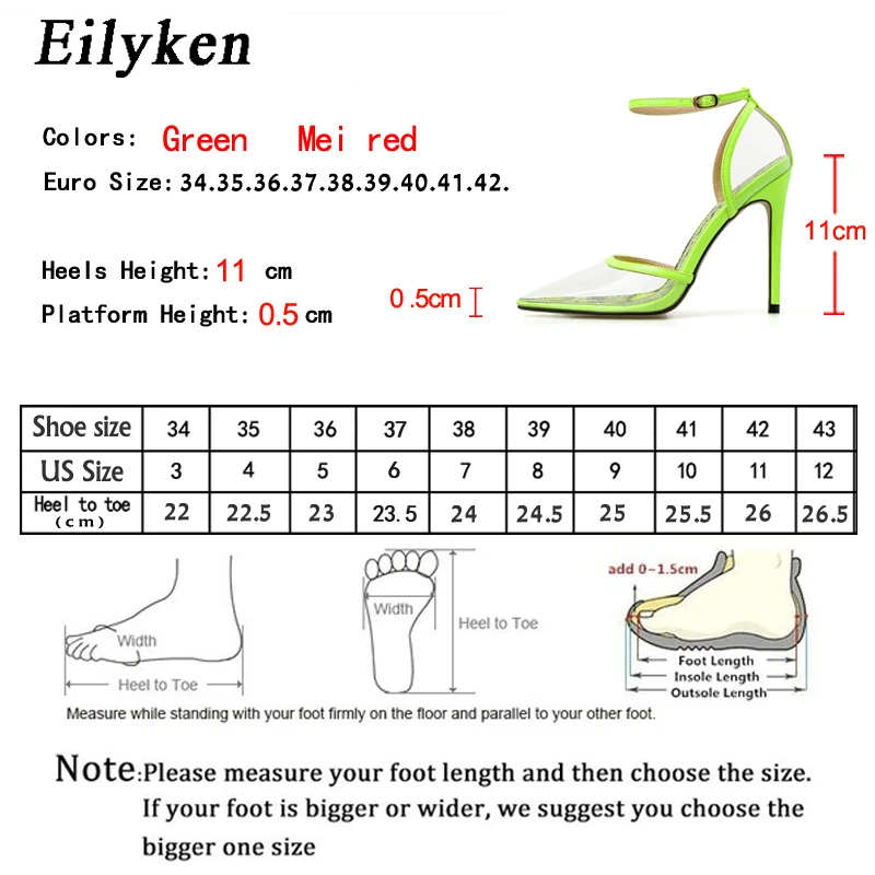 Eilyken, зеленые, Красные босоножки из ПВХ с прозрачными ремешками и пряжками женские вечерние туфли-лодочки для ночного клуба с острым носком, Размеры 35-41