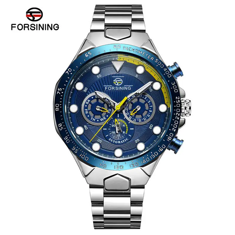 Модный бренд FORSINING Мужские автоматические механические часы из нержавеющей стали Скелет синий циферблат наручные часы Relogio Masculino
