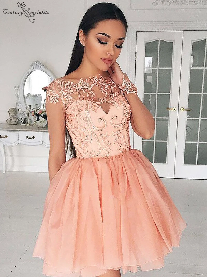Coral Homecoming Dresses Long Sleeves 