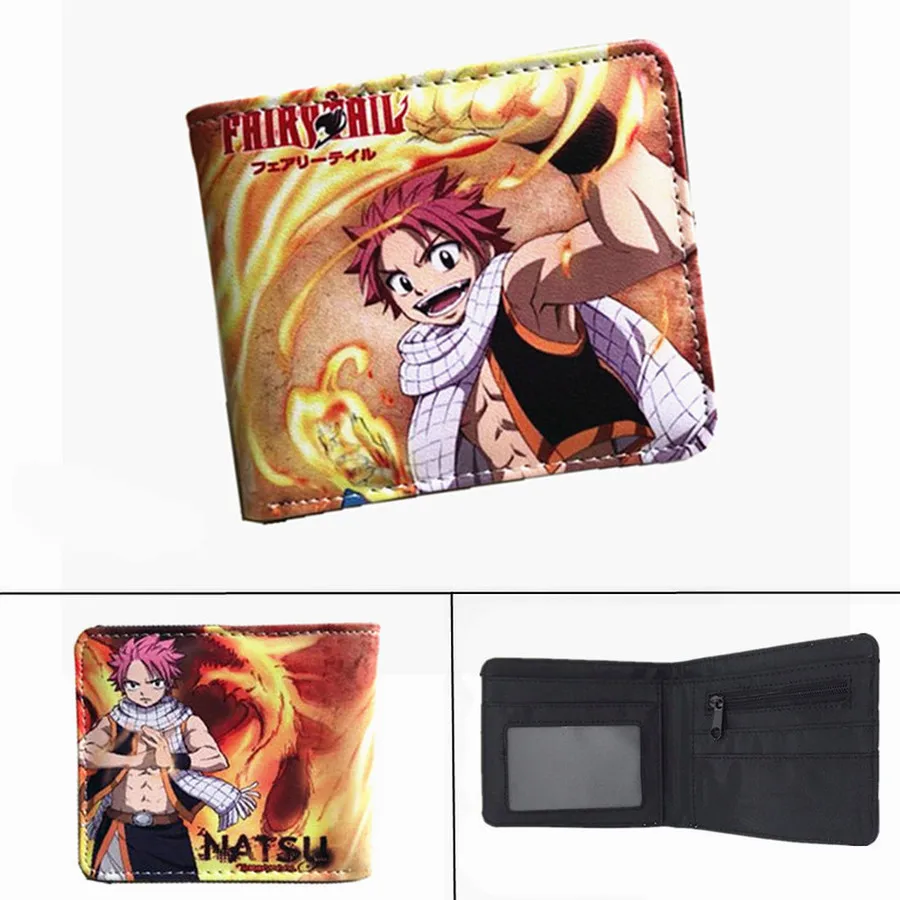 Cartera de cola de Hada de Anime Natsu Lucy, tarjetero de cuero corto para fotos, capas de PU, con cremallera, bolsillo para monedas, monedero con estampado de dibujos animados, regalo